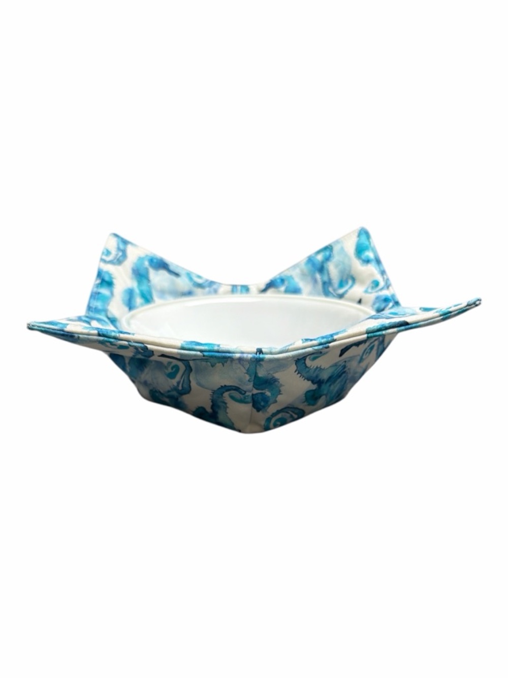 Hand Crafted Bowl Cozy Bowl Holder Microwavable Cotton Padded Blue Seahorse - Picture 3 of 11